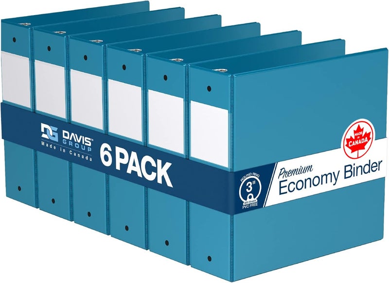 Davis Group Premium Economy 6-Pack 3-Ring Binders for School or Office, Round-Ring Binders, 3 Inch, Turquoise - Image 1